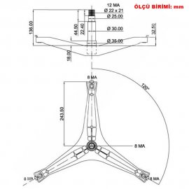 Samsung Çamaşır Makinesi Tambur Şaftı , Üçgen Ayak , Örümcek , DC97-14370H , DC60-00057A